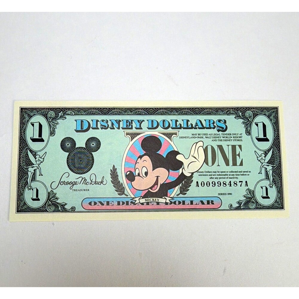Disney $1 Disney Dollar Note Mickey Mouse Scrooge McDuck Series 1990 A00998487A